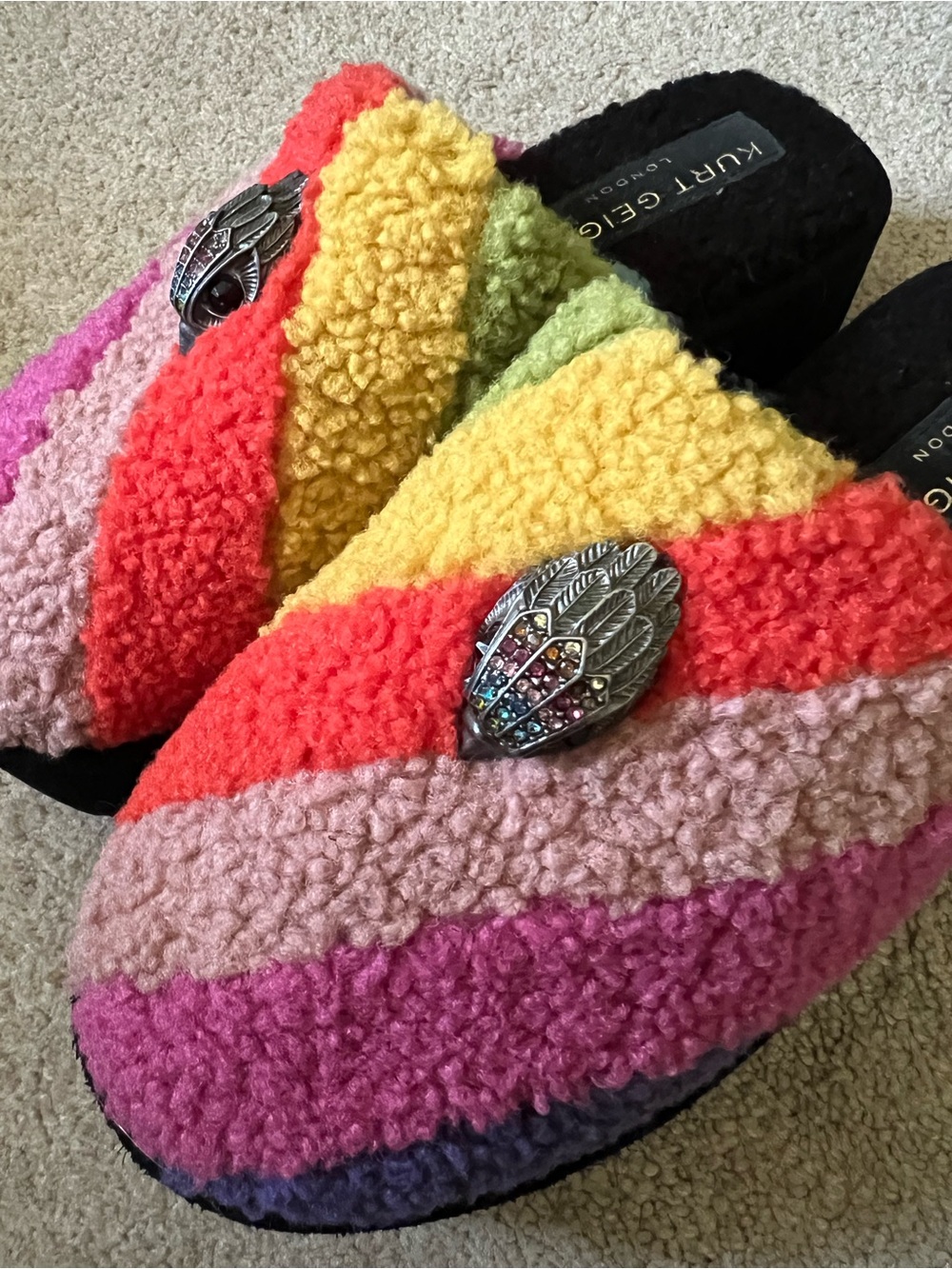Kurt Geiger Sherpa Mules with Crystal Embellishment, worn twice indoors, size 40 - Picture 3 of 4